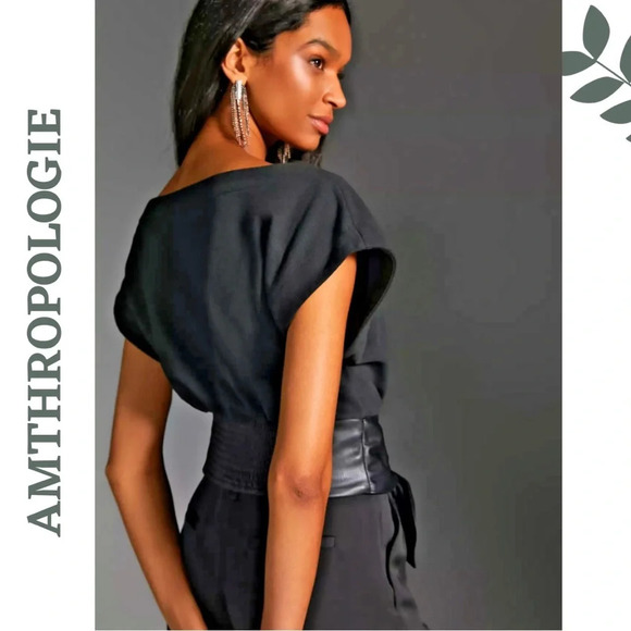 Anthropologie Black Top Faux Leather Belt
Smock Elastic Back Short Sleeve Small - Picture 2 of 9